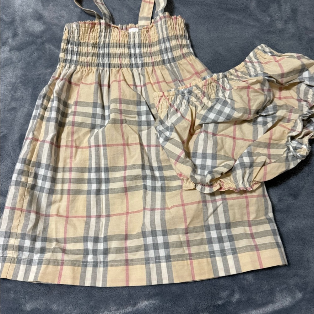 Burberry Casual Cream and Gray Dress with Iconic Check Pattern